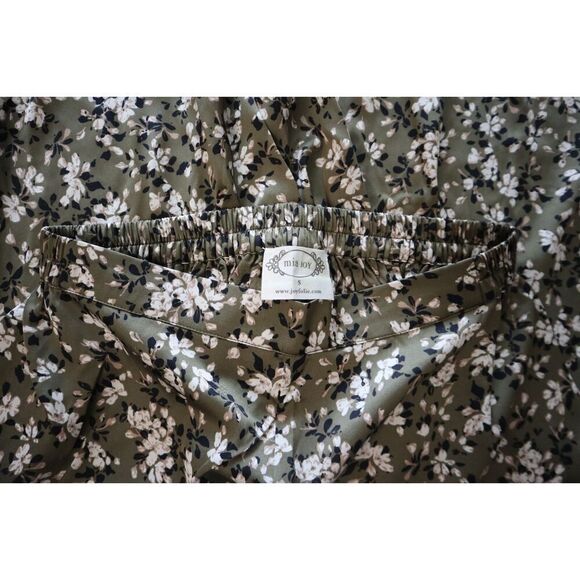 Mia Joy x Joyfolie 2-3121 Women's Sz S Green Floral Palazzo Wide Leg Satin Pants - Picture 3 of 8